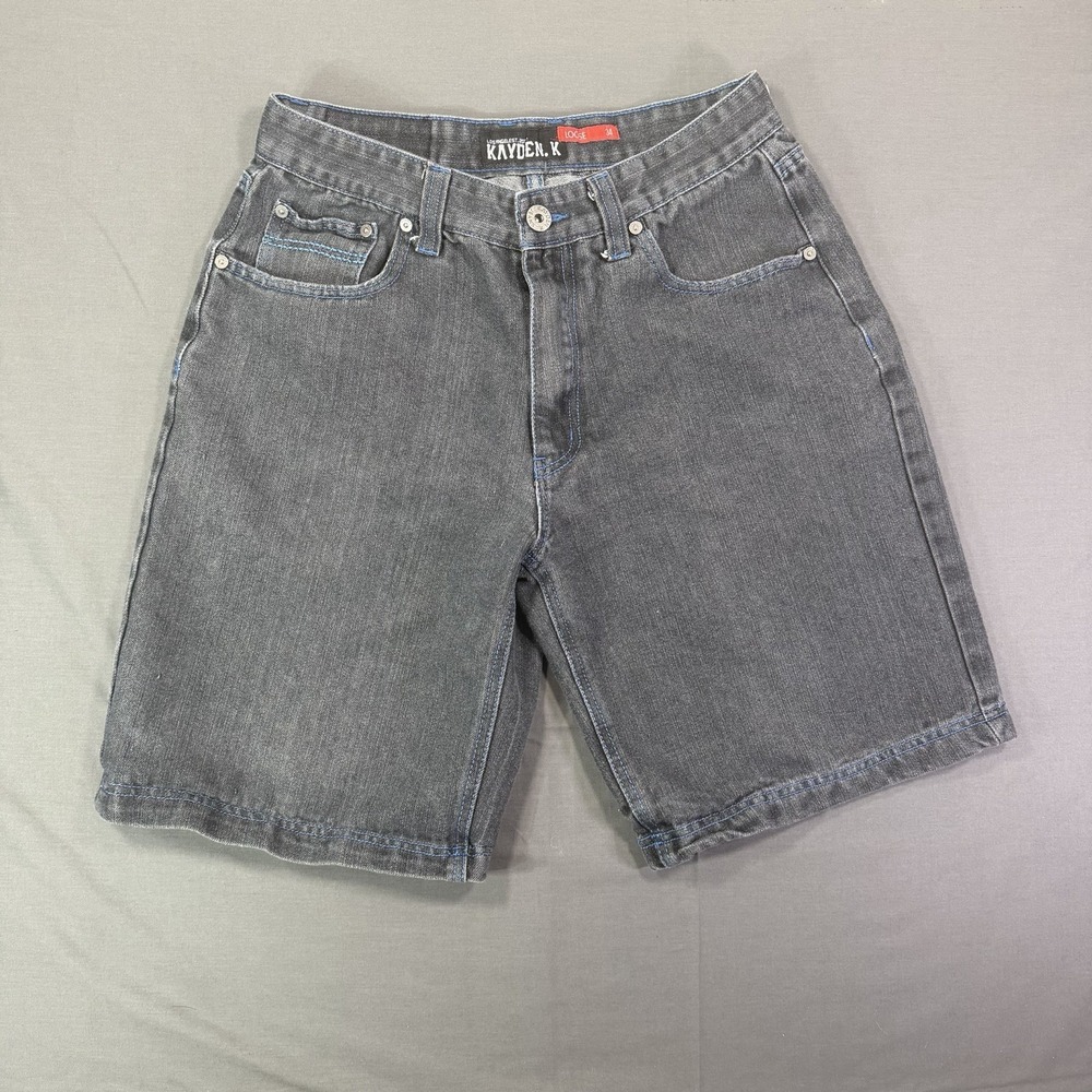 Kayden K Shorts Mens 30W Black Loose Fit Denim 5 Pocket Skate Casual Preppy Logo